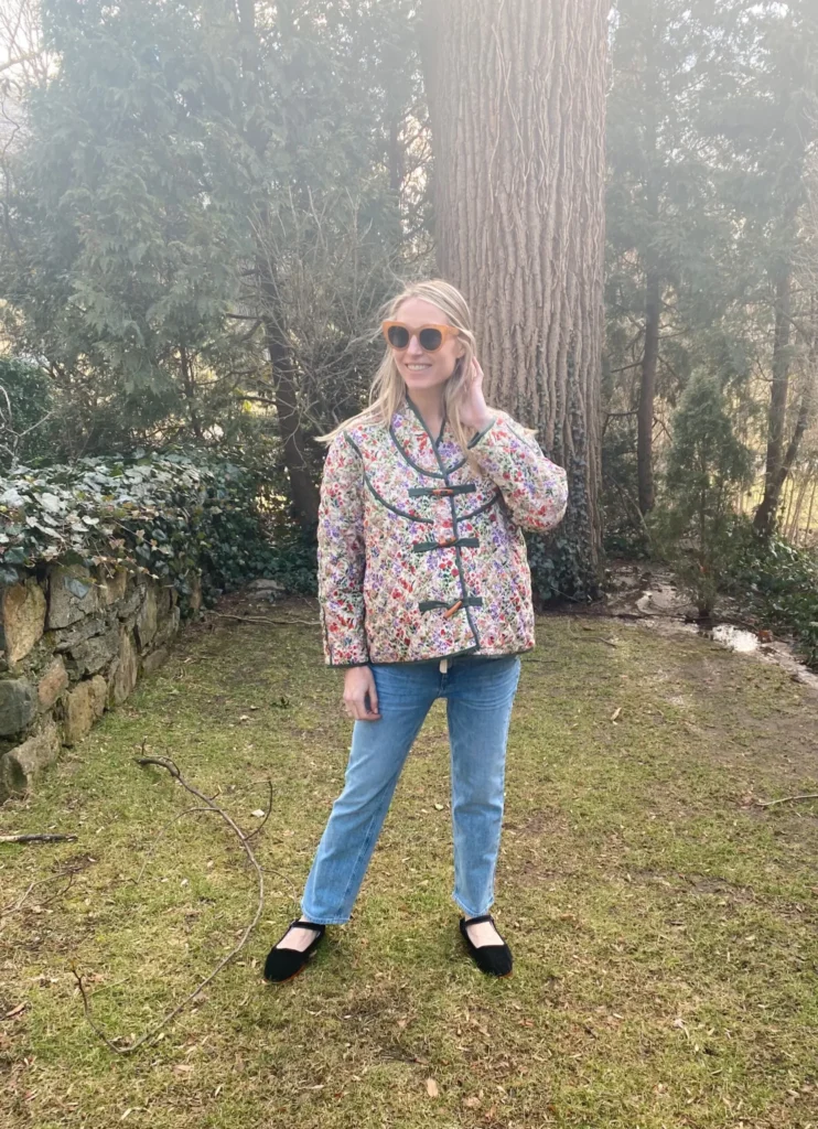 Floral Quilted Jacket and Straight-Leg Jeans