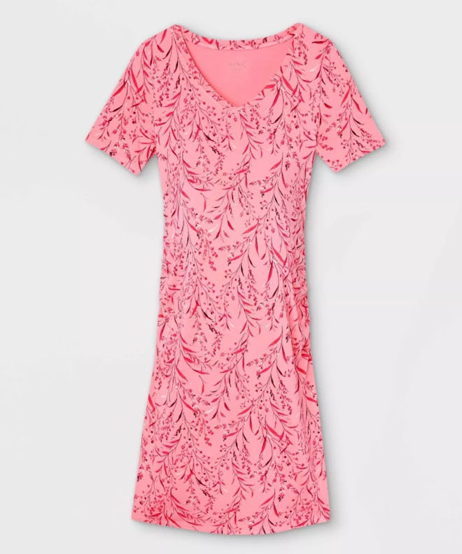 Isabel Maternity by Ingrid & Isabel, Short Sleeve Side Shirred Maternity Dress in Pink Floral