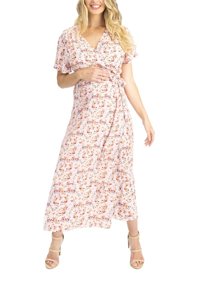 Angel Maternity Floral Maternity/Nursing Wrap Dress